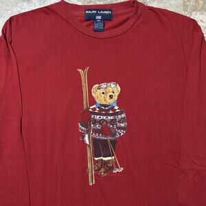 Polo Sport Ralph Lauren Shirt Mens M Polo Bear Ski Long Sleeve Red Vintage USA